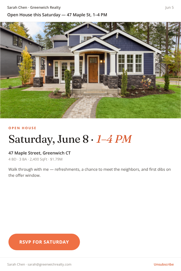 Open House email blast template