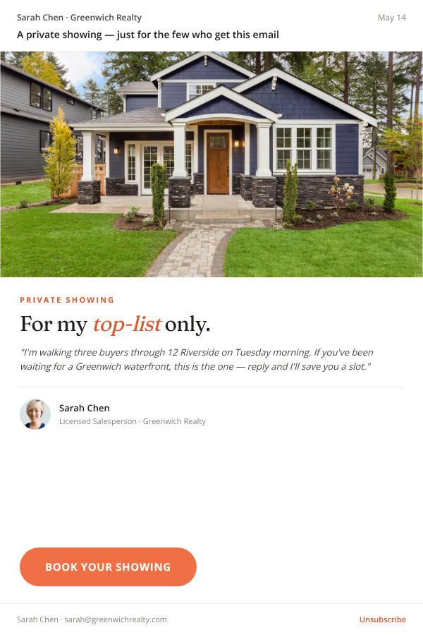 Private Tour email blast template